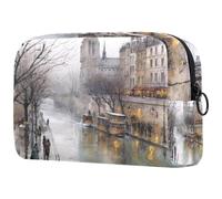 Cold Winter River Building Cosmetic Bag for Women, Travel Toiletries Bags Large Makeup Handy Pouch Organiser Bag with Zipper