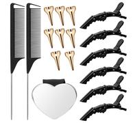 Coldairsoap 17 Pieces Hair Parting Tools Set Heart, Included 8P Hair Parting Ring 2P Metal Rat Tail Comb 6P Hair Sectioning Clip with 1P Magnetic Wrist Sewing Pin Holder for Braiding (Black)
