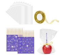 Coldairsoap Candy Apple Sticks, 24P Bling Sticks with 30p Bags & 1 Roll 25yd Glitter Ribbon, for Christmas & Halloween DIY Candy Apple Kit