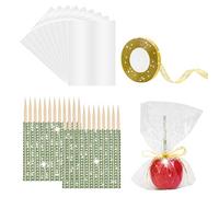 Coldairsoap Candy Apple Sticks, 24P Bling Sticks with 30p Candy Bags & 1 Roll 25yd Glitter Ribbon, Caramel Apple Wooden Bling Pointed Skewers for DIY Kits