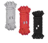 Coldairsoap Soft Silk Rope, 3 Colors: Black+Red+Sliver, 32FT, 8MM