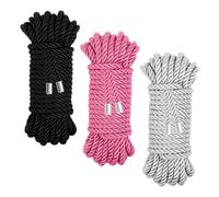 Coldairsoap Soft Silk Rope, 3-Pack Skin Friendly Twisted Trim Nylon Twisted Cord, Braided Silk Ropes for Decorative Cord Satin Shiny 32 Feet/8MM for Each (3 Colors: Black+Hot Pink+Sliver, 32FT)