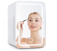 COLDBAY Skincare Refrigerator with Mirror Door, LED Light, Cool Warm Makeup Fridge for Cosmetics, Drinks, Compact Design for Bedroom, Bathroom, Dorm, AC Cord,