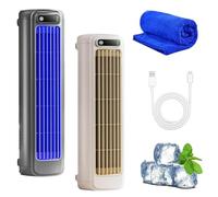 Coldeez Cooling Ace, German Turbo Compression Cooling Technology, Portable Air Conditioner Cooling Fan with 3 Speeds & LED Touch Screen, USB Charging, for Bedroom Office Home (Gray + Beige)