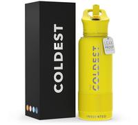 Coldest Insulated Water Bottle with Straw Lid - Stainless Steel Metal Insulated Bottle for Men & Women (Solar Yellow, 32 oz)