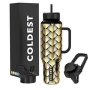 Coldest Tumbler with Handle and Straw - 100% Leak Proof Insulated Tumbler with Lid and Straw (3 Lids) - Stainless Steel Tumblers for Women & Men - Cup Holder Friendly Base, 46 oz (Gold Dragon)