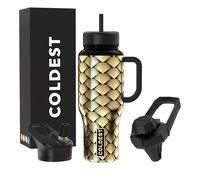 Coldest Tumbler with Handle and Straw - 100% Leak Proof Insulated Tumbler with Lid and Straw (3 Lids) - Stainless Steel Tumblers for Women & Men - Cup Holder Friendly Base, 36 oz (Gold Dragon)