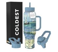 Coldest Tumbler with Handle and Straw - 100% Leak Proof Insulated Tumbler with Lid and Straw (3 Lids) - Stainless Steel Tumblers for Women & Men - Cup Holder Friendly Base, 46 oz (Seascape)