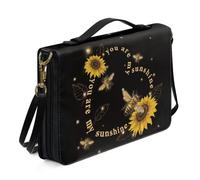 Coldinair Bee Sunflower Leather Bible Cover Large Bible Case Bible Holder Bags Portable Carrying Book Case Church Bag Bible Protective with Handle and Shoulder Strap