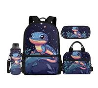 Coldinair Cartoon Lizard School Backpack for Boys 6-8 Years Old Preschool Elementary Kindergarten School Bag and Lunch Box Large Capacity Pencil Box Case Water Bottle Carrier,Set of 4