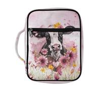 Coldinair Cow Bible Cover Case for Women,Pink Floral Carrying Book Cover Bible Holders with Handle and Zippered Pocket,Fits for Standard/Large Size Bible