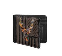 Coldinair Custom Print Men's PU Leather RFID Blocking Wallet Bifold Wallets for Men Boys with ID Windows and Credit Card Slots, Brown American Flag, One Size, Modern
