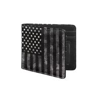Coldinair Custom Print Men's PU Leather RFID Blocking Wallet Bifold Wallets for Men Boys with ID Windows and Credit Card Slots, Black American Flag, One Size, Modern