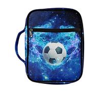 Coldinair Galaxy Soccer Love Print Bible Cover Case with Zip Pockets and Handle,Portable Church Bag Bible Study Tote Book Cover for Men Teens Kids