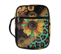 Coldinair Leopard Print Bible Covers for Women Sunflower Carrying Book Bible Case Church Bag Bible Protective with Handle & Zippered Pocket