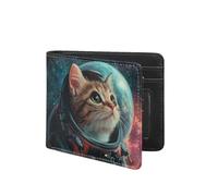 Coldinair Wallet for Boys Teen,Kids Purse Wallets Leather Kids Boys Bifold Wallet for Children Teenager, Stellar Astronaut Cat, American
