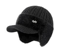ColdShield Trapper Blocking Knitted Hats, Soft Breathable Fabric, Men's Winter Baseball Cap with Warm Earflap, Winter Baseball Cap Fleece Earflap Trapper Hat, Skiing Cycling Hats For Men (Black)