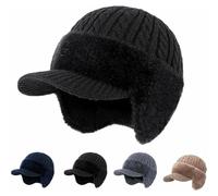 ColdShield Trapper Blocking Knitted Hats, Winter Beanie with Brim Ear Flaps for Men Women, Outdoor Warm Fleece Lined Knit Hat Stocking Caps for for The Cold Weather, Gifts for Dad Grandpa (Black)