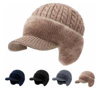 ColdShield Trapper Blocking Knitted Hats, Winter Beanie with Brim Ear Flaps for Men Women, Outdoor Warm Fleece Lined Knit Hat Stocking Caps for for The Cold Weather, Gifts for Dad Grandpa (Khaki)
