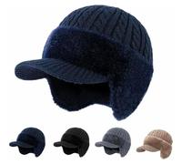 ColdShield Trapper Blocking Knitted Hats, Winter Beanie with Brim Ear Flaps for Men Women, Outdoor Warm Fleece Lined Knit Hat Stocking Caps for for The Cold Weather, Gifts for Dad Grandpa (Navy)