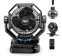 coldSky Camping Fan with Dual Motor, 20000mAh Clip On with Digital Display, 9-Inch Portable Battery Operated with LED Lantern, Tent Fan for Camping with Remote, 5 Speeds, 4 Timing, Outdoor Green