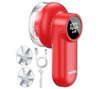 coldSky Rechargeable Fabric Shaver, Lint Shaver with Digital Display, Sweater Shaver with 6-Leaf Blades and Safety Lock, 3-Speeds Defuzzer Remove Fuzz, Pills from Clothes, Furniture, Sofa, Blanket Red