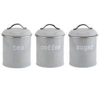 Cole & Bailey Set of 3 Round Tea, Coffee & Sugar Metal Storage Canisters Grey