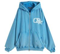 Cole Buxton Men's CB Star Distressed Pocket Zipped Hoodie Washed Blue