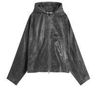 Cole Buxton Men's Hooded Leather Jacket Cracked Black