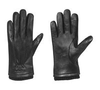 Cole Haan Premium Leather Gloves for Men, Touchscreen Compatible with Warm Knit Cuff and Classic Three-Point Stitch, Caviar, Large