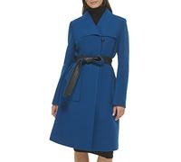 Cole Haan Women's Belted Coat Wool with Cuff Details, Teal, 10