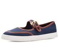 Cole Haan Women's Nantucket Drift Mary Jane, Midnight Moon Canvas/Dark Cuoio Leather, 8.5 UK