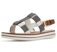 Cole Haan Women's Pinch Long Weekender, Black and Natural Stripe Canvas/British Light Brown Leather, 6 Wide