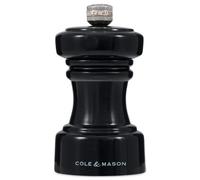 Cole & Mason Hoxton Black Gloss Pepper Mill, Precision+ Carbon Mechanism, Compact Pepper Grinder with Adjustable Grind, Beech Wood, 104mm, Seasoning Mill, Lifetime Mechanism Guarantee
