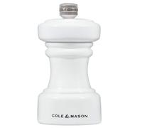 Cole & Mason Hoxton White Wood Salt Mill, Compact Salt Grinder with Adjustable Grind, Non Corroding Ceramic Mechanism, Beech Wood, 10cm, Seasoning Mill, Lifetime Mechanism Guarantee