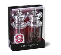 Cole & Mason 505 Clear Salt and Pepper Mills, Adjustable Grind Precision+ Mechanism, Acrylic, 140 mm, Gift Set, Includes 2 x Salt and Pepper Grinders
