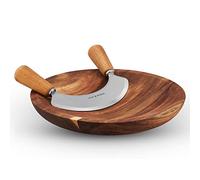 Cole & Mason Ashden Mezzaluna and Round Chopping Board Set Herb Chopper | Rocker Kitchen Knife Fresh Herb Cutter/Serving Board, Acacia Wood/Stainless Steel, Not Suitable for The Dishwasher
