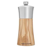 Cole & Mason Bromley Pepper Mill, Ceramic Mechanism with Adjustable Coarseness, Olive Wood/Stainless Steel Salt Grinder, 150mm