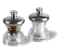 Cole & Mason Button Salt and Pepper Mill Set, Adjustable Precision+ Mechanism, Small 65mm Salt and Pepper Grinder Set Ideal for Picnics, Stainless Steel/Acrylic