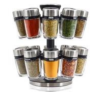 Cole & Mason Cambridge 20 Glass Rotating Spice Rack, Spice and Herb Organiser/Storage, Glass Spice Jars with Labels, Herbs and Spices Included
