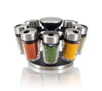 Cole & Mason Cambridge 8 Jar Rotating Spice Rack, Includes 8 Filled Spice/Herb Jars with Lids for Kitchen Countertop Storage, (H) 13cm x (W) 20cm