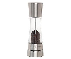 Cole & Mason Derwent Pepper Mill Adjustable Grind Select 6 Settings 19cm | Gourmet Precision+, Stainless Steel/Acrylic, Includes 1 x Manual Pepper Grinder For Seasoning and Cooking Kitchen Gift