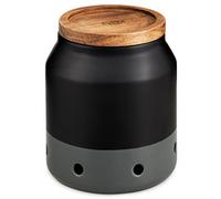 Cole & Mason Elmdon Black/Grey Garlic Keeper, Kitchen Organisation, Storage Pot for Fresh Garlic, Ceramic/Acacia/Silicone, (H) 120 mm x (D) 110 mm