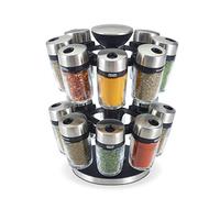 Cole & Mason H121808 Cambridge 16 Glass Spice Carousel, Rotating Spice Rack/Spice Oragniser/Spice Storage, Stainless Steel, Spice Jars with Labels, Includes Spices, Silver