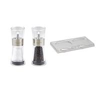 Cole & Mason H581780 Flip 180 Chrome Salt and Pepper Mills | Classic Inverta | Acrylic | 154mm | Gift Set | Includes 2 x Salt and Pepper Grinders & H306119 Ramsgate Clear Salt and Pepper Mill Tray