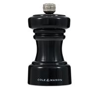 Cole & Mason Hoxton Black Gloss Pepper Mill, Precision+ Carbon Mechanism, Compact Pepper Grinder with Adjustable Grind, Beech Wood, 104mm, Seasoning Mill, Lifetime Mechanism Guarantee