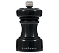 Cole & Mason Hoxton Black Gloss Salt Mill, Non Corroding Ceramic Mechanism, Compact Salt Grinder with Adjustable Grind, Beech Wood, 104mm, Seasoning Mill, Lifetime Mechanism Guarantee
