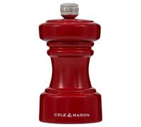 Cole & Mason Hoxton Red Gloss Salt Mill, Non Corroding Ceramic Mechanism, Compact Salt Grinder with Adjustable Grind, Beech Wood, 104mm, Seasoning Mill, Lifetime Mechanism Guarantee