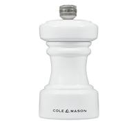 Cole & Mason Hoxton White Gloss Pepper Mill, Compact Pepper Grinder with Adjustable Grind, Precision+ Carbon Mechanism Beech Wood, 104mm, Seasoning Mill, Lifetime Mechanism Guarantee