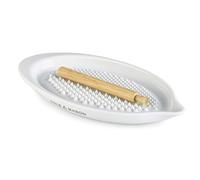 Cole & Mason H121922 Keele Ceramic Grater Plate | Garlic Grater/Zester Grater/Ginger Grater/Cheese Grater | White Glazed Porcelain/Hevea | Includes Wooden Brush/Dishwasher Safe | 2 Year Guarantee